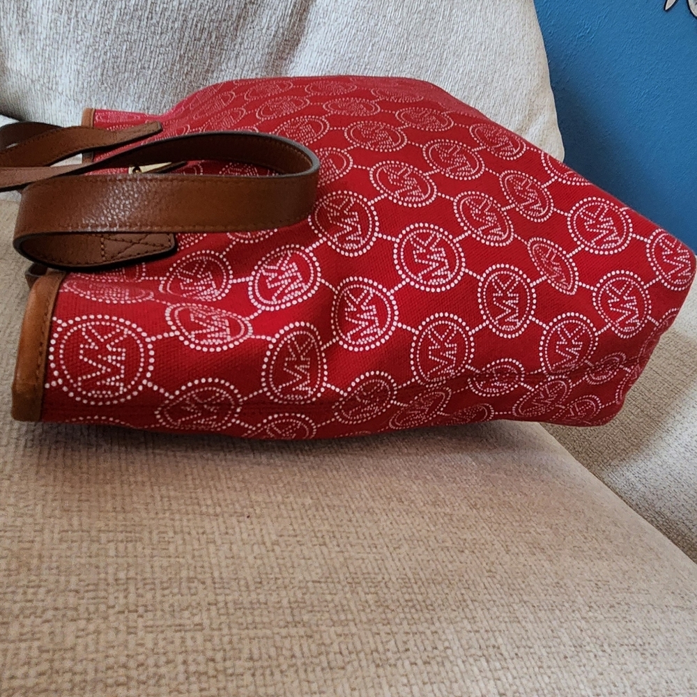 Euc Michael Kors Red & White Fabric Tote Bag Purse - Picture 9 of 12